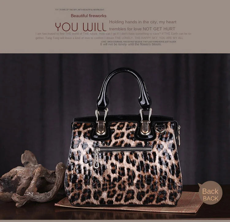 Leopard Women's Bag Shaping Leather Bag Handbag Women's Pure Cow Leather Bag Portable Shoulder Crossbody Three-Purpose Hard Bag